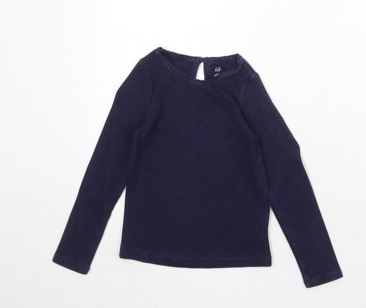 Gap Girls Blue Cotton Basic T-Shirt Size 5 Years Boat Neck Button