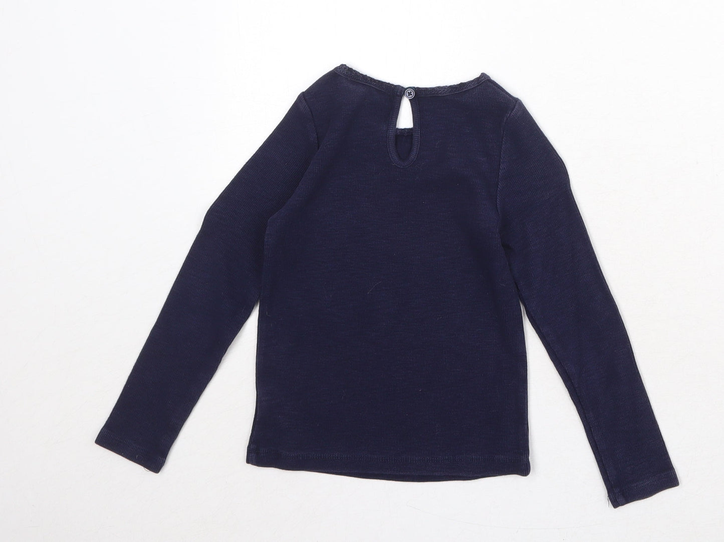 Gap Girls Blue Cotton Basic T-Shirt Size 5 Years Boat Neck Button