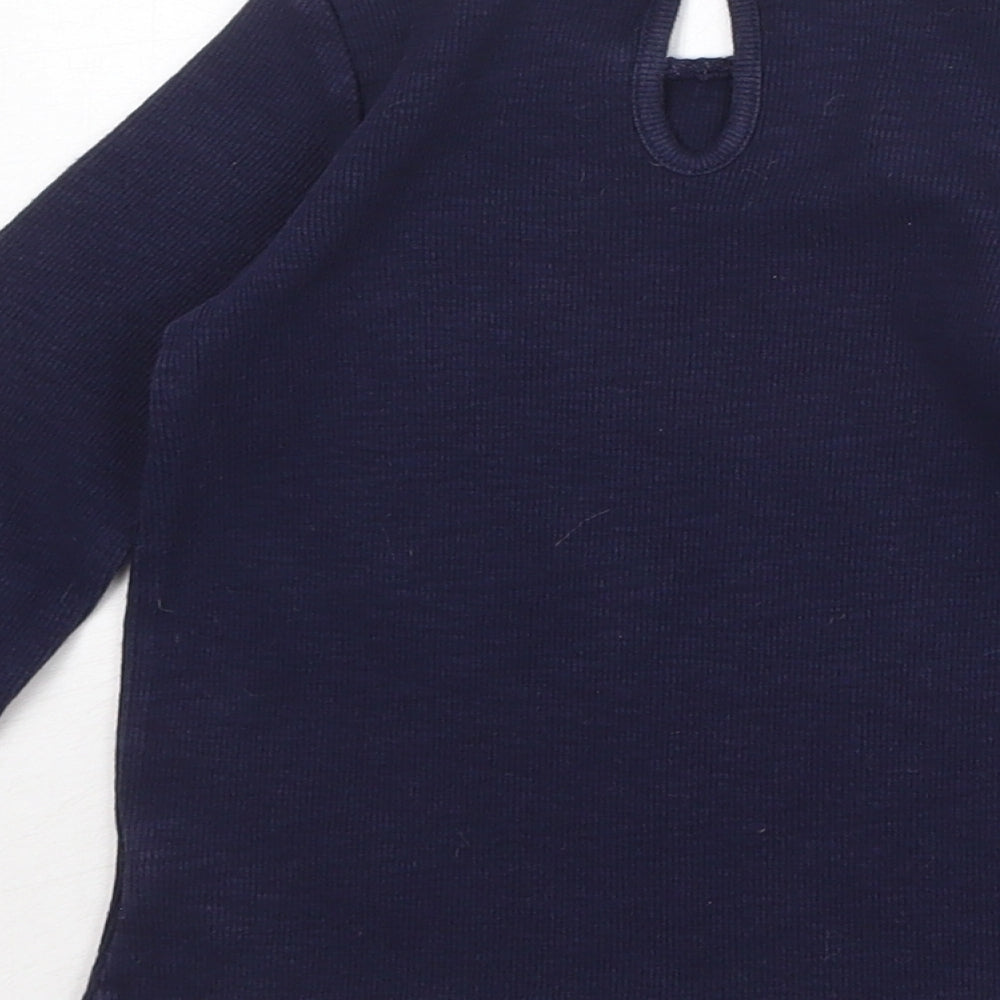 Gap Girls Blue Cotton Basic T-Shirt Size 5 Years Boat Neck Button