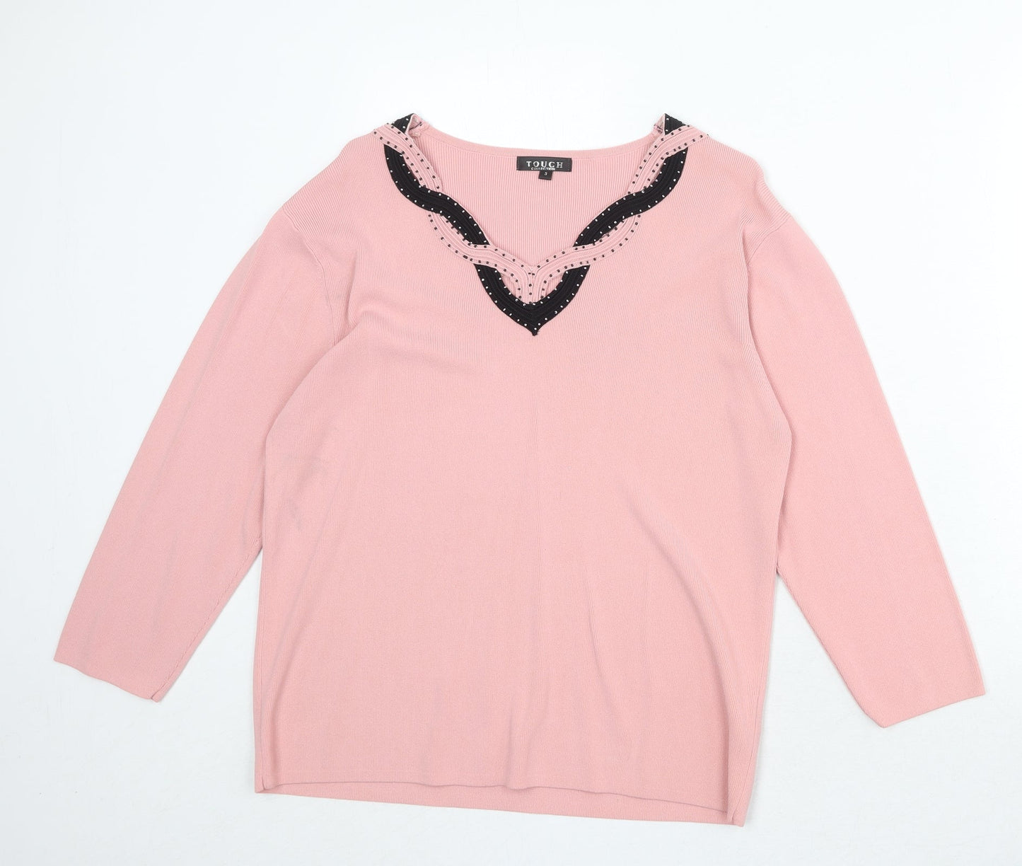 Touch Womens Pink V-Neck Viscose Pullover Jumper Size M