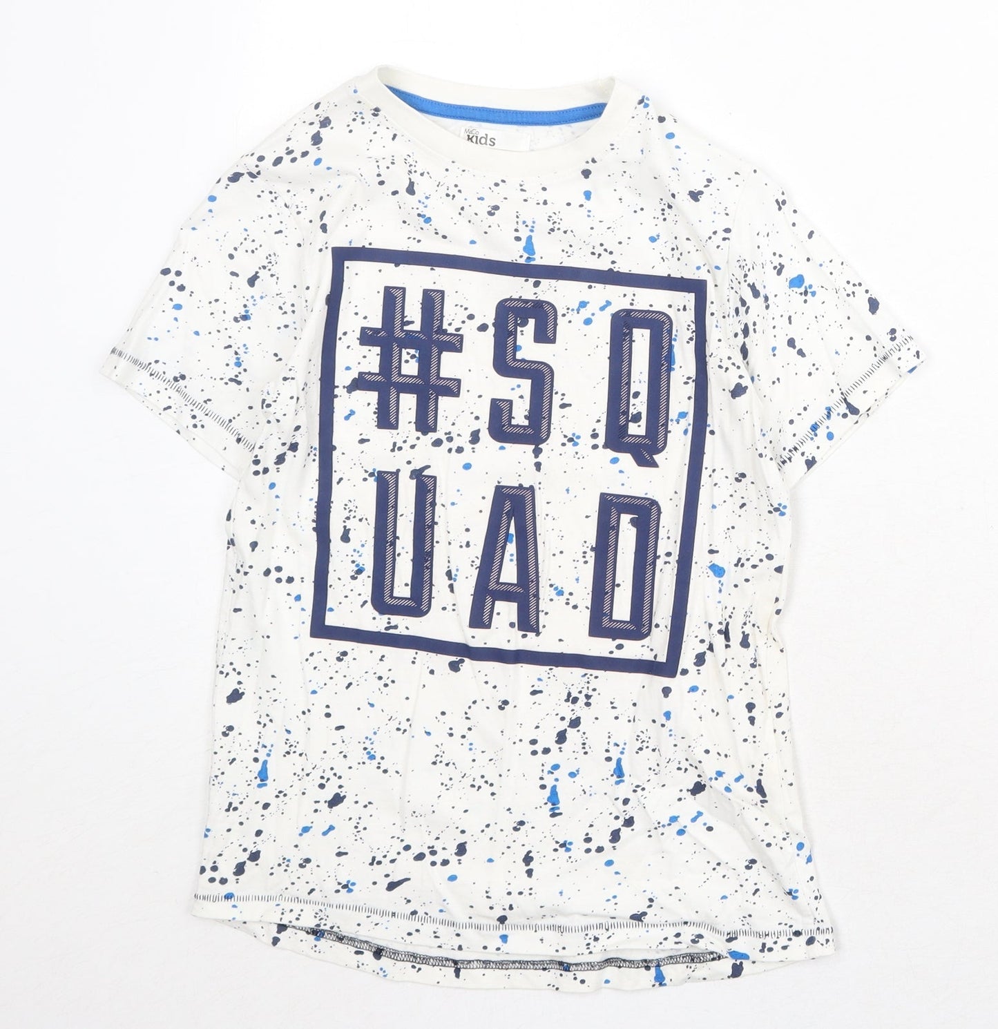 M&Co Boys White Geometric 100% Cotton Pullover T-Shirt Size 9-10 Years Crew Neck Pullover - Squad