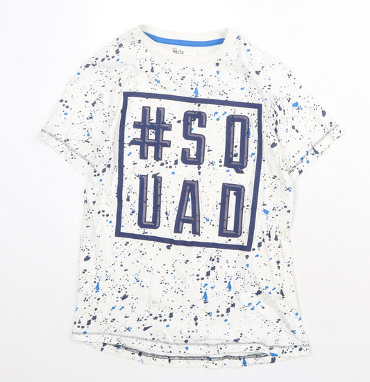 M&Co Boys White Geometric 100% Cotton Pullover T-Shirt Size 9-10 Years Crew Neck Pullover - Squad