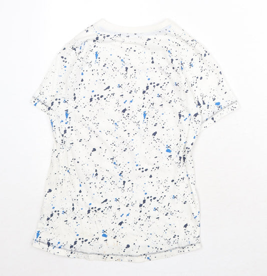 M&Co Boys White Geometric 100% Cotton Pullover T-Shirt Size 9-10 Years Crew Neck Pullover - Squad