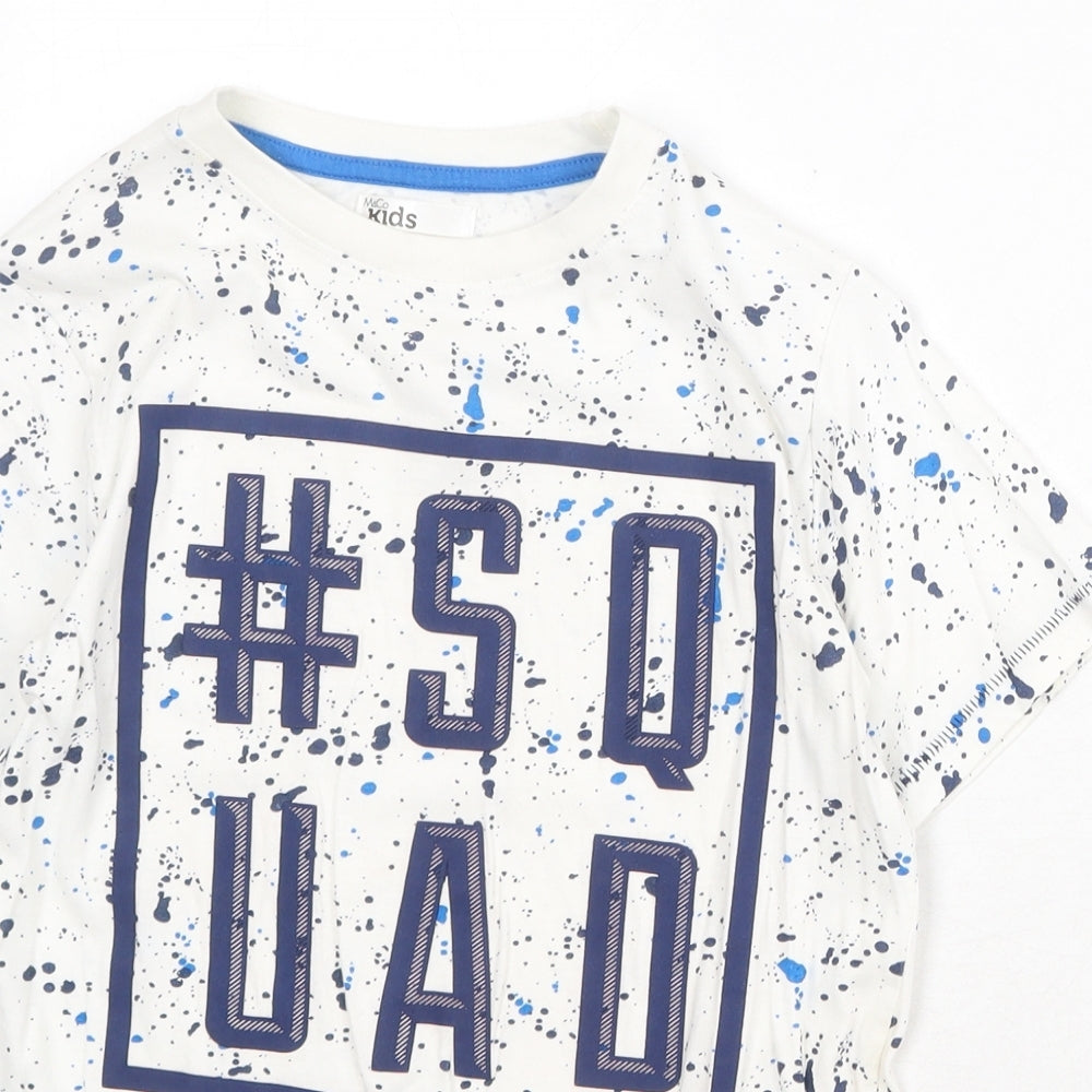 M&Co Boys White Geometric 100% Cotton Pullover T-Shirt Size 9-10 Years Crew Neck Pullover - Squad