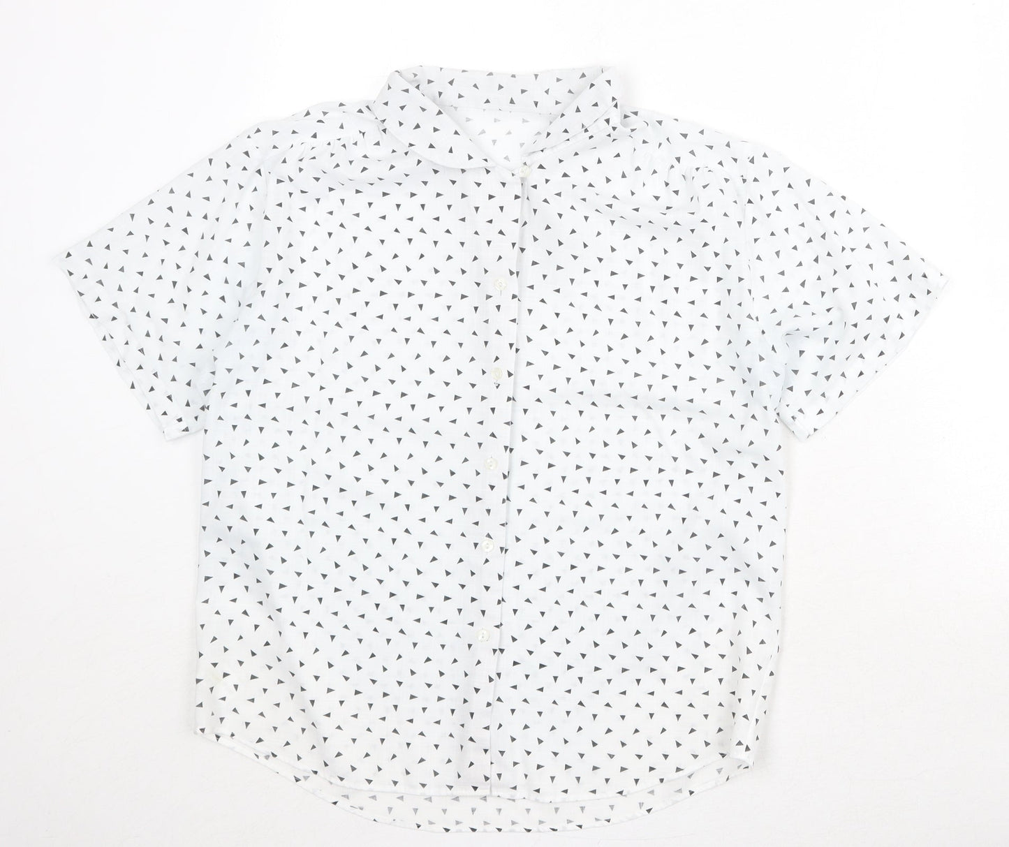 St Michael Womens White Geometric Polyester Basic Button-Up Size 14 Collared