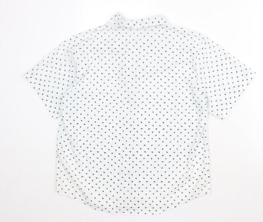 St Michael Womens White Geometric Polyester Basic Button-Up Size 14 Collared