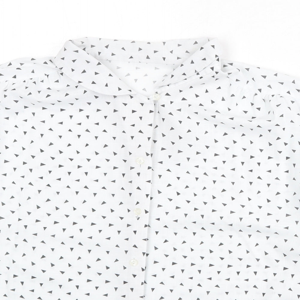 St Michael Womens White Geometric Polyester Basic Button-Up Size 14 Collared