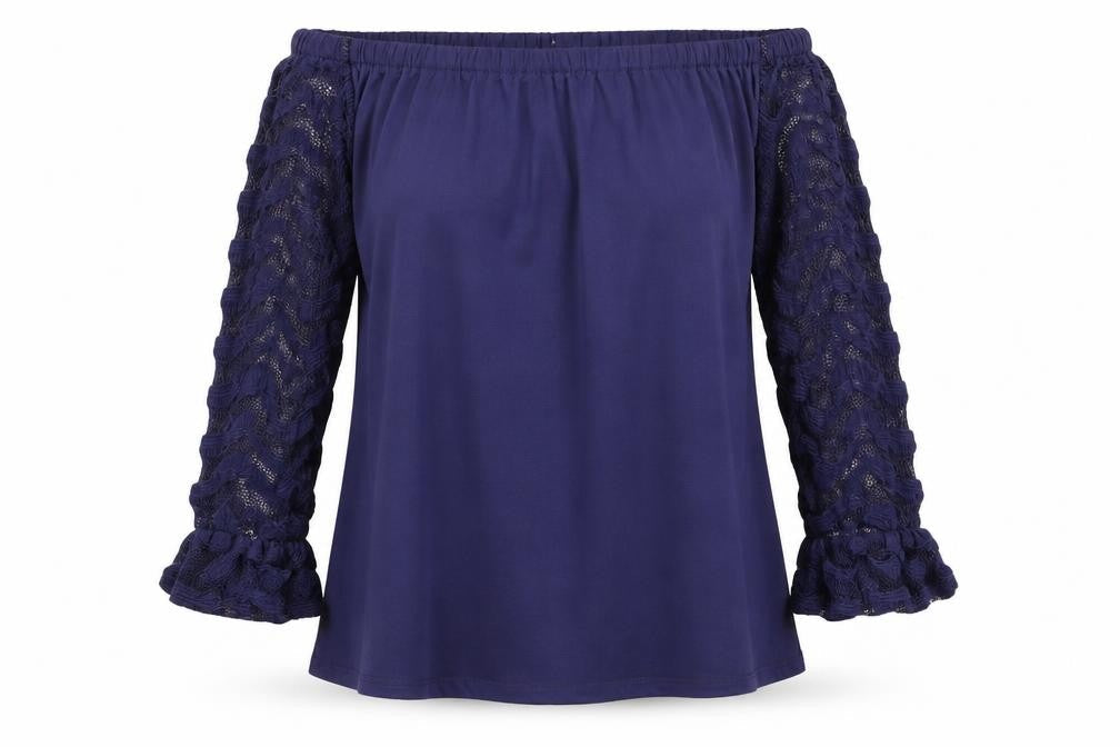 Celmia Womens Blue Polyester Basic Blouse Size M Off the Shoulder