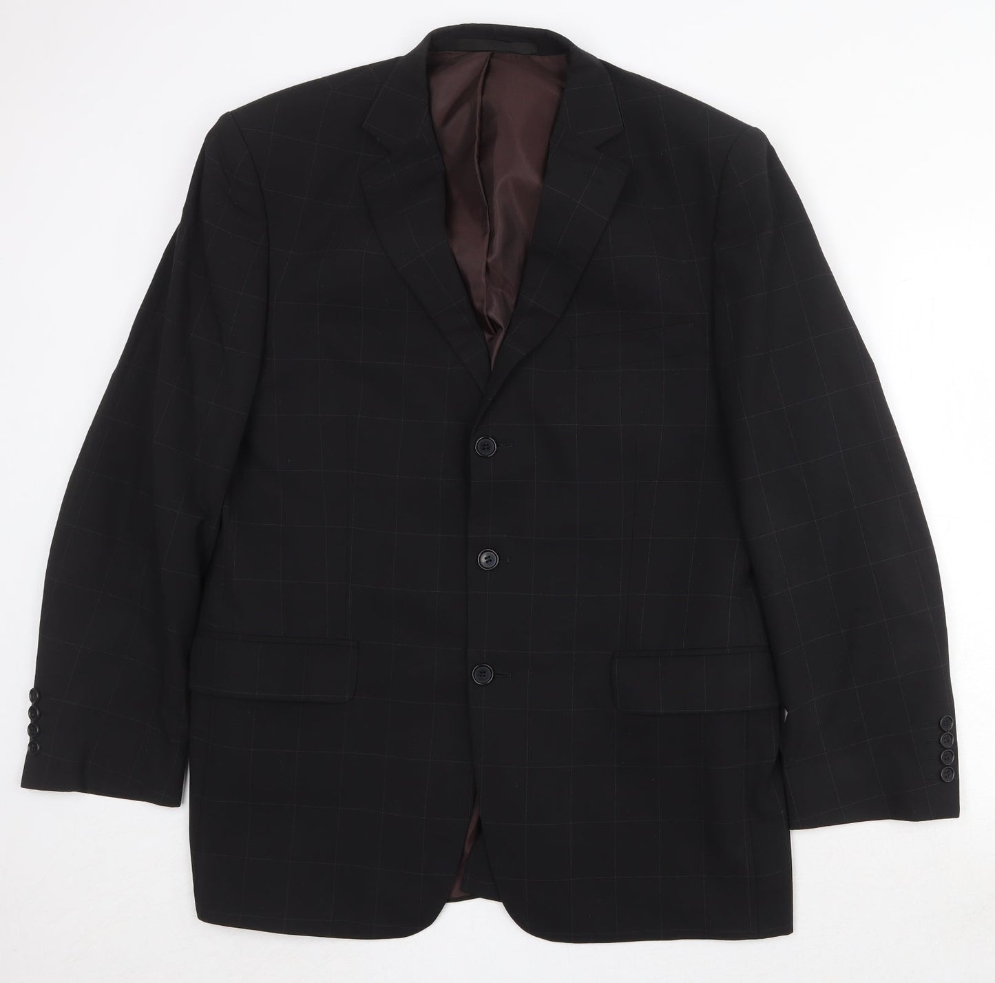 Marks and Spencer Mens Black Check Polyester Jacket Suit Jacket Size 42 Regular