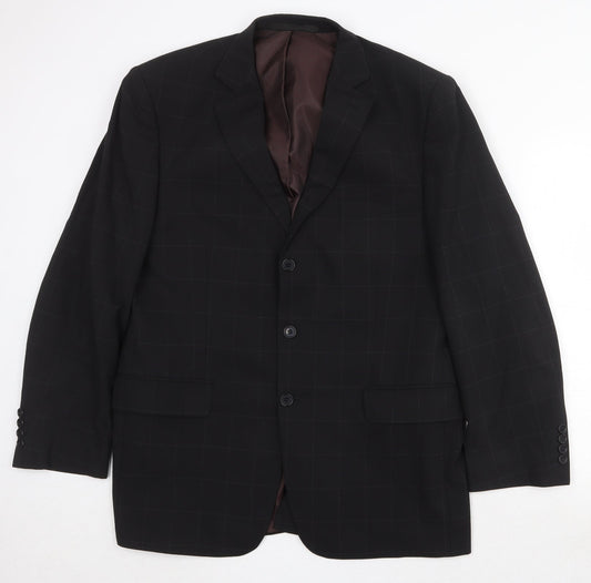 Marks and Spencer Mens Black Check Polyester Jacket Suit Jacket Size 42 Regular