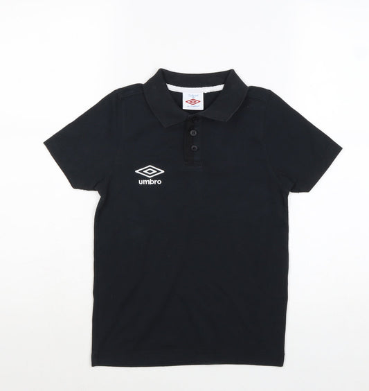 Umbro Boys Black Cotton Pullover Polo Size 9 Years Collared Button