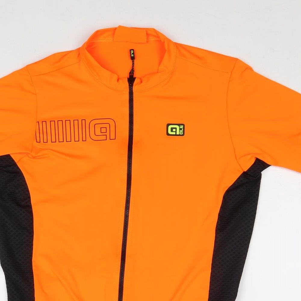 ALE Womens Orange Polyester Jersey T-Shirt Size S Mock Neck Snap