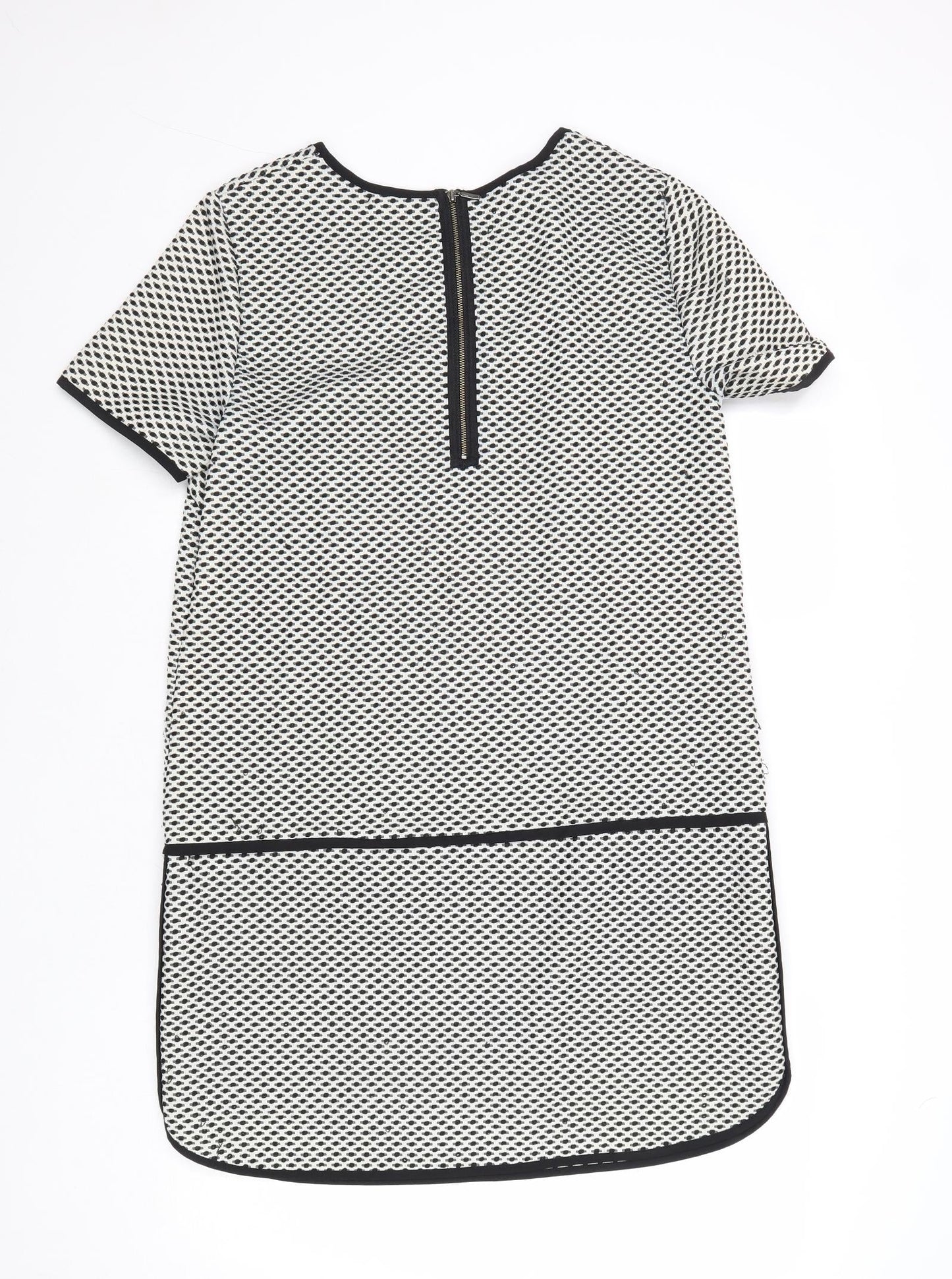 Marks and Spencer Womens Grey Geometric Polyester Shift Size 12 Boat Neck Zip