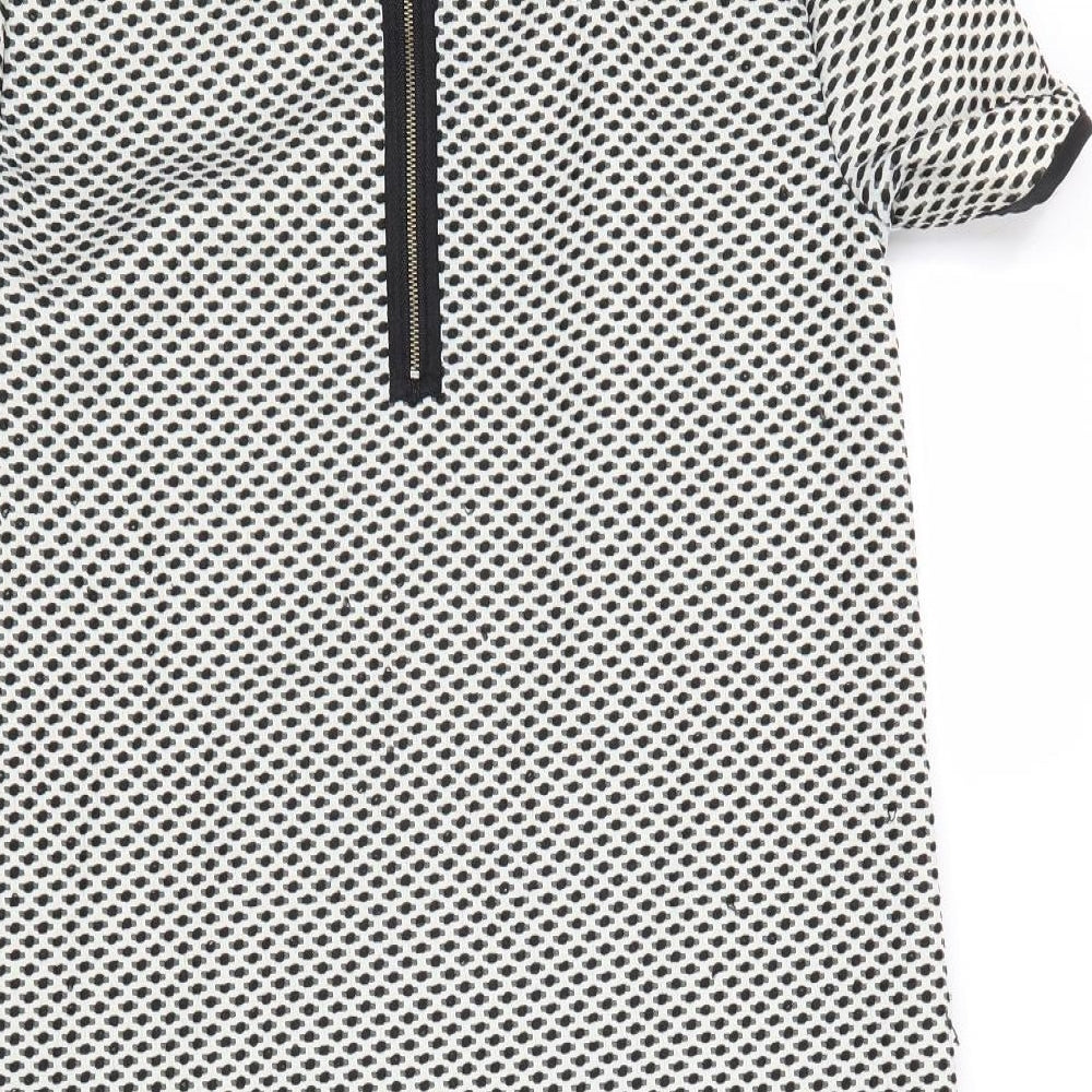 Marks and Spencer Womens Grey Geometric Polyester Shift Size 12 Boat Neck Zip