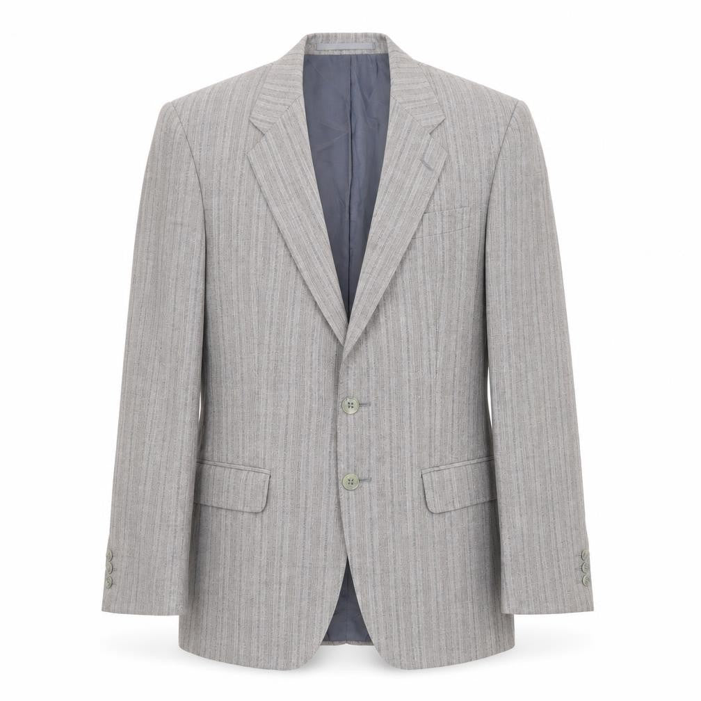 Front view of Gurtex men’s grey striped polyester jacket suit jacket, size 38, regular