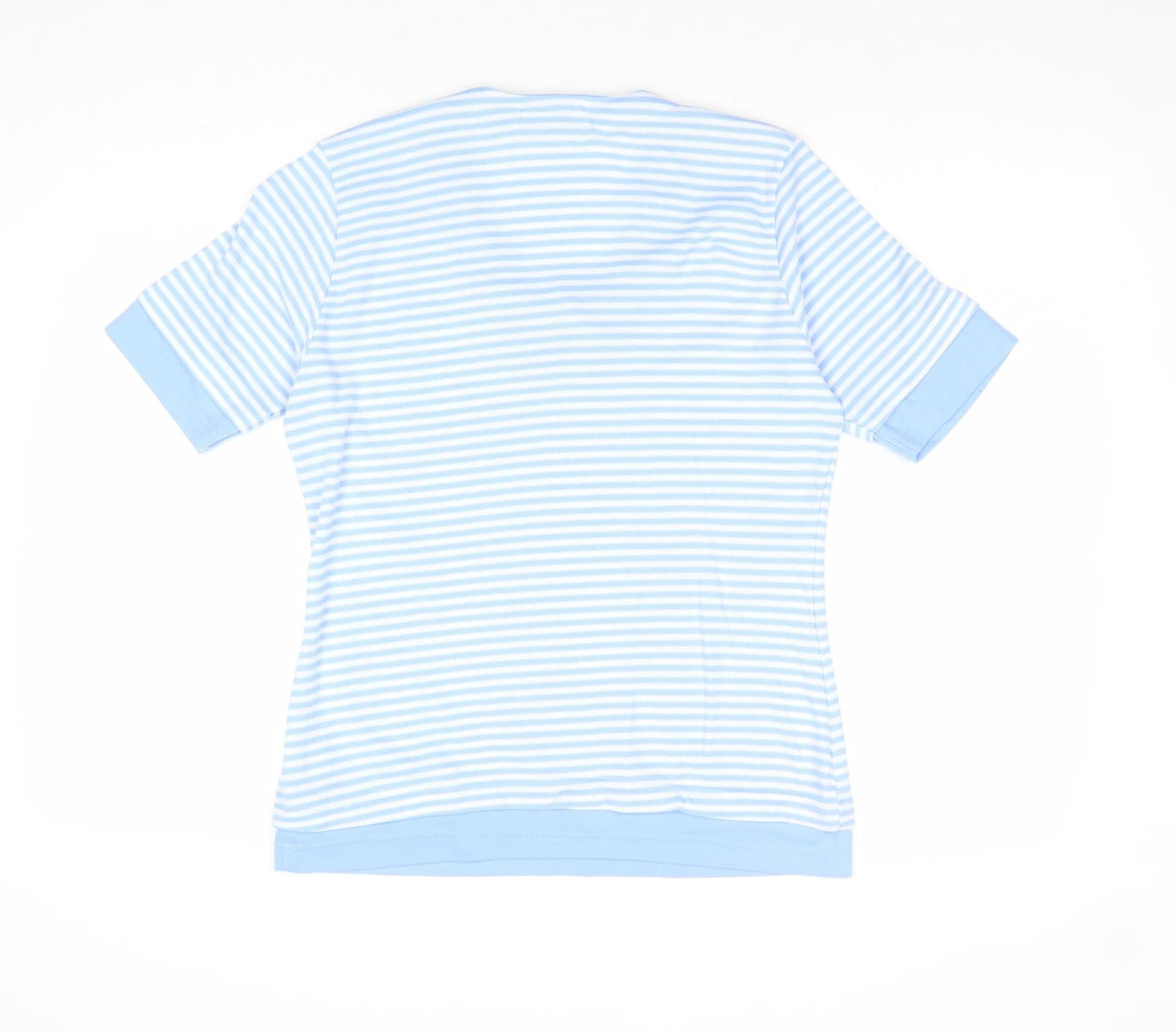 Tiffany Womens Blue Striped Polyester Basic T-Shirt Size M V-Neck