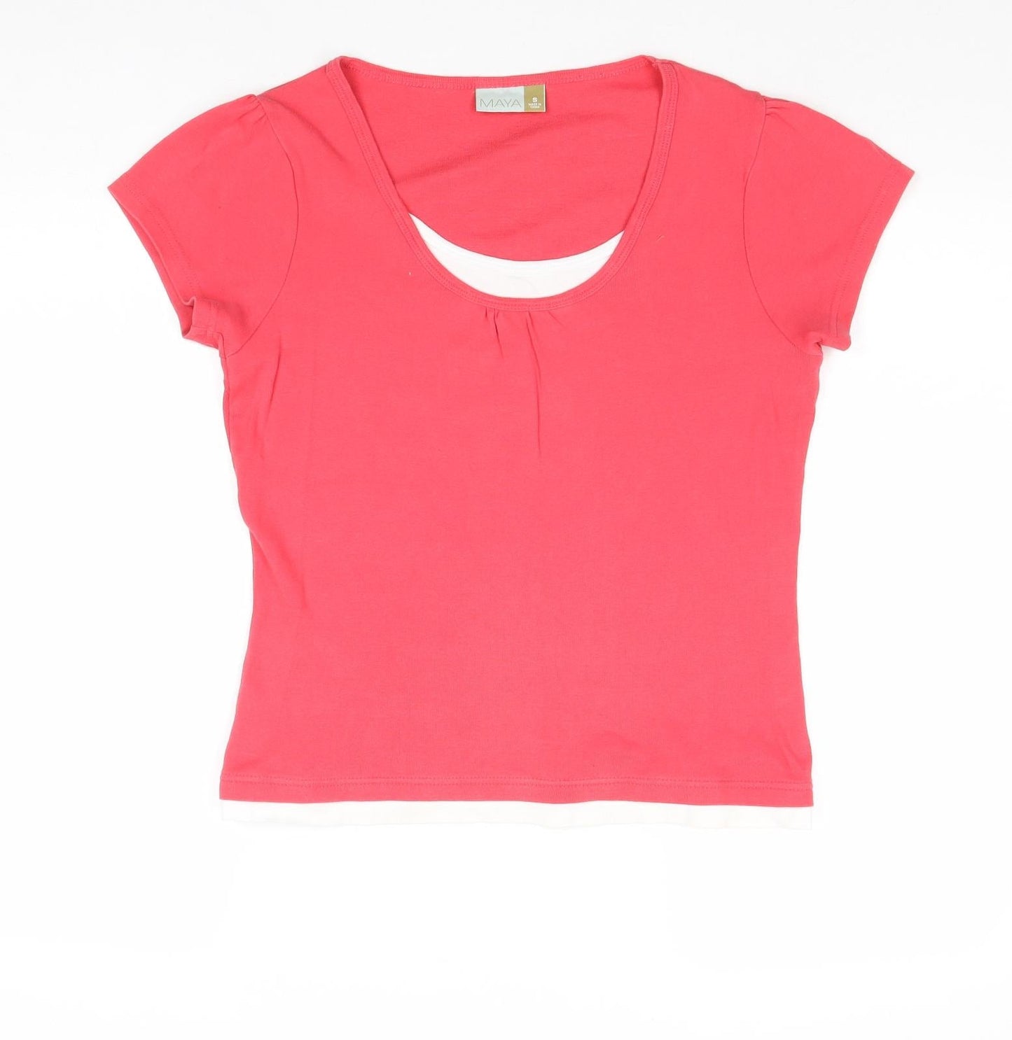Maya Womens Pink Cotton Basic T-Shirt Size S Scoop Neck