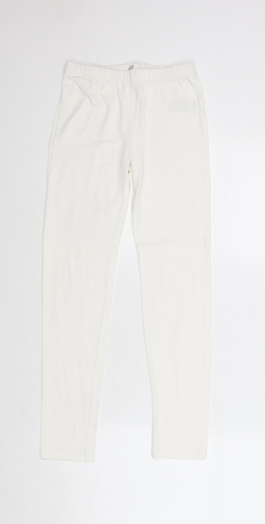 Gap Girls White Cotton Jogger Trousers Size L Regular Pullover - Leggings