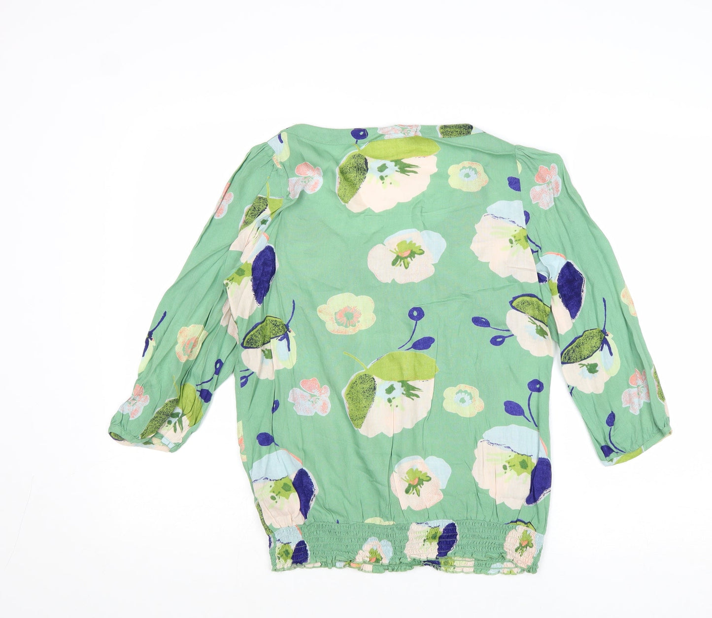 NEXT Womens Green Floral Viscose Basic Blouse Size 8 Boat Neck