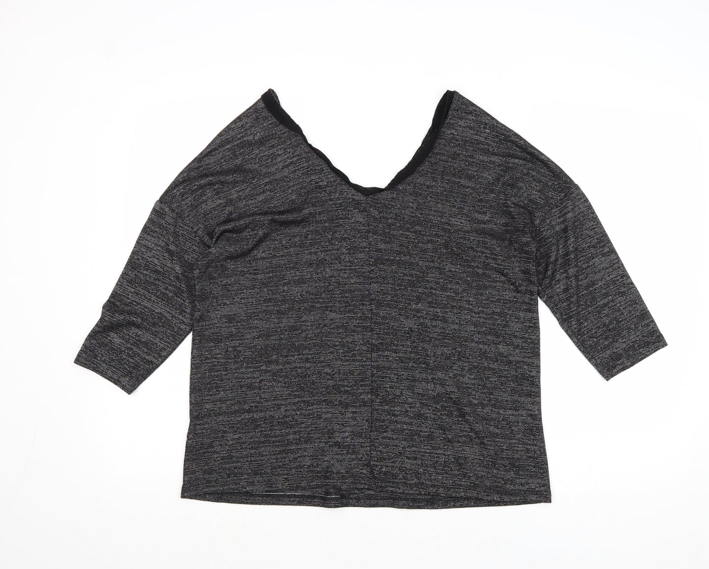 Marks and Spencer Womens Grey Polyester Basic Blouse Size 10 V-Neck