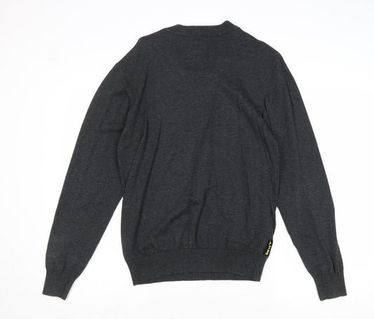 Le Breve Mens Grey V-Neck Cotton Pullover Jumper Size S Long Sleeve