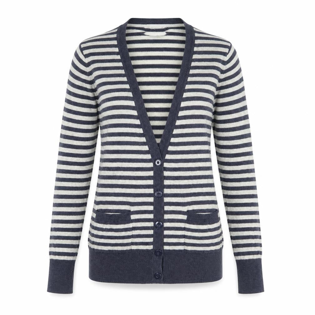 New Look Womens Multicoloured V-Neck Striped Cotton Cardigan Jumper Size 10