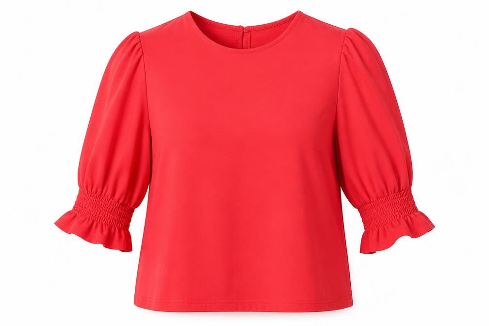 Warehouse Womens Red Viscose Basic Blouse Size 12 Round Neck