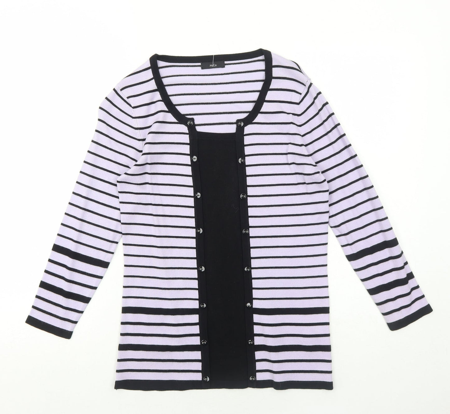 M&Co Womens Purple Round Neck Striped Viscose Pullover Jumper Size 10