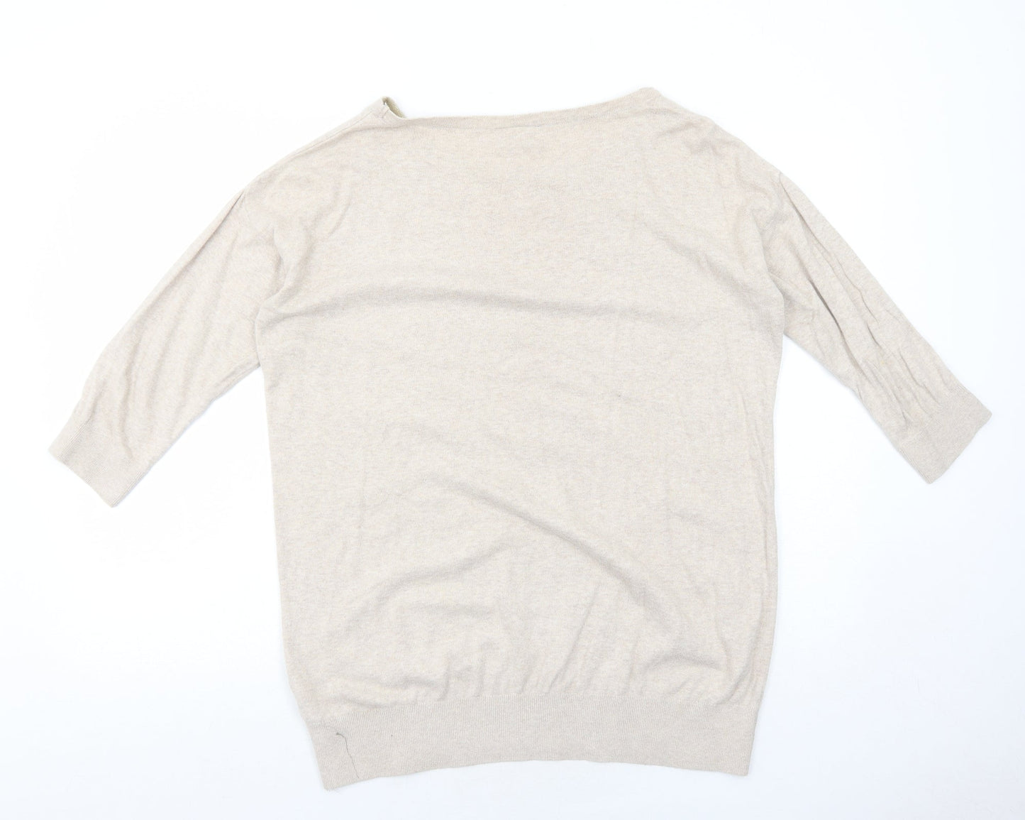 Wallis Womens Beige Round Neck Cotton Pullover Jumper Size M - Butterfly