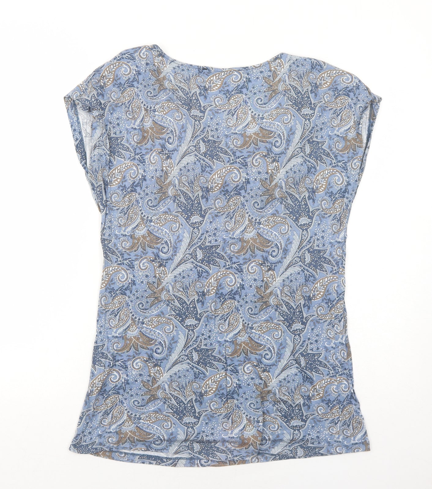 RESERVED Womens Blue Paisley Viscose Basic T-Shirt Size XL Cowl Neck
