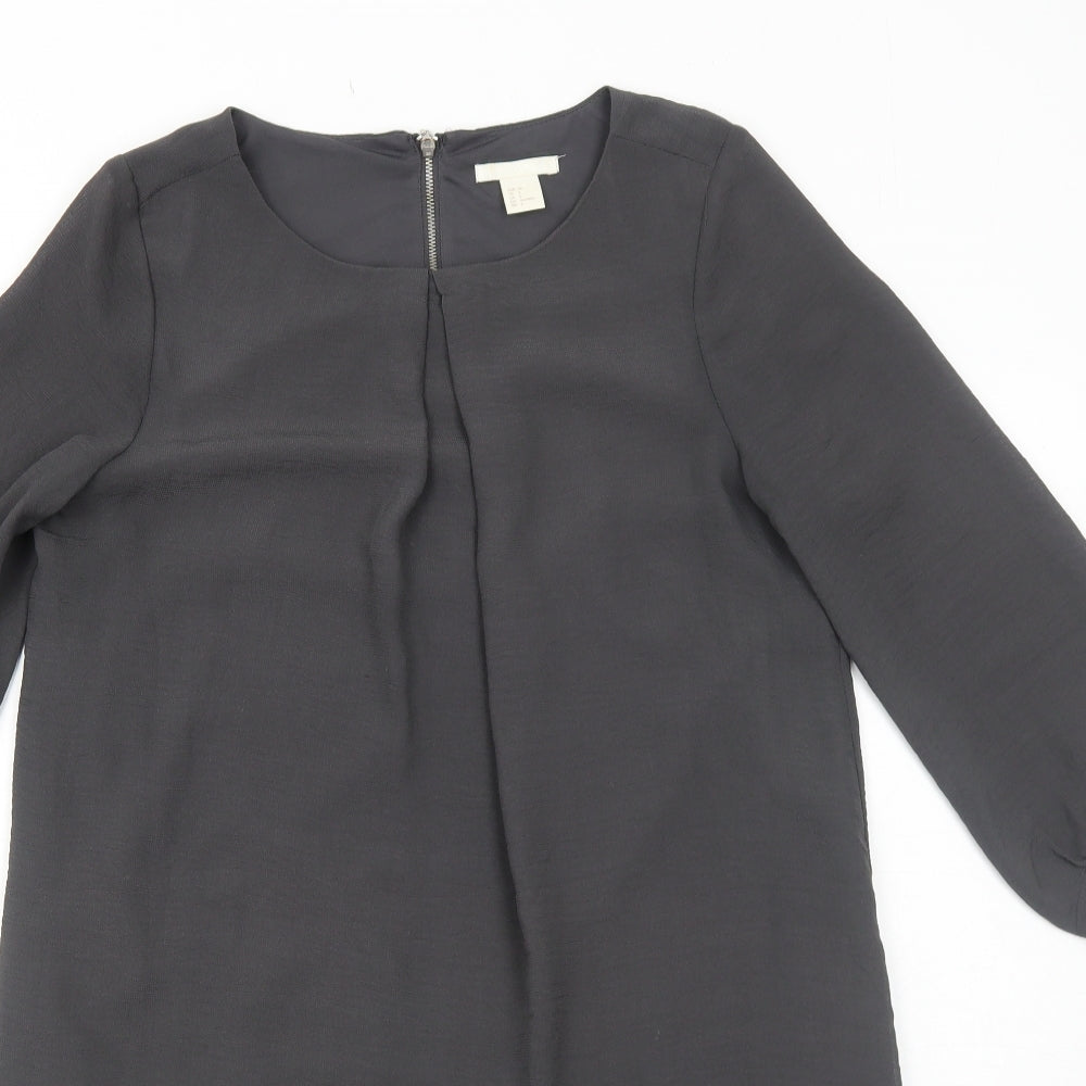 H&M Womens Grey Polyester A-Line Size 8 Round Neck Zip