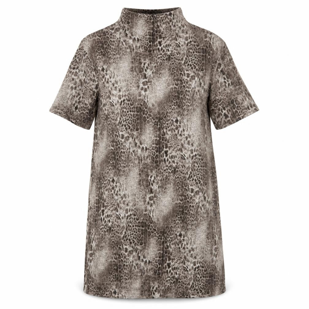 Select Womens Brown Animal Print Polyester A-Line Size 8 High Neck Pullover - Leopard Pattern