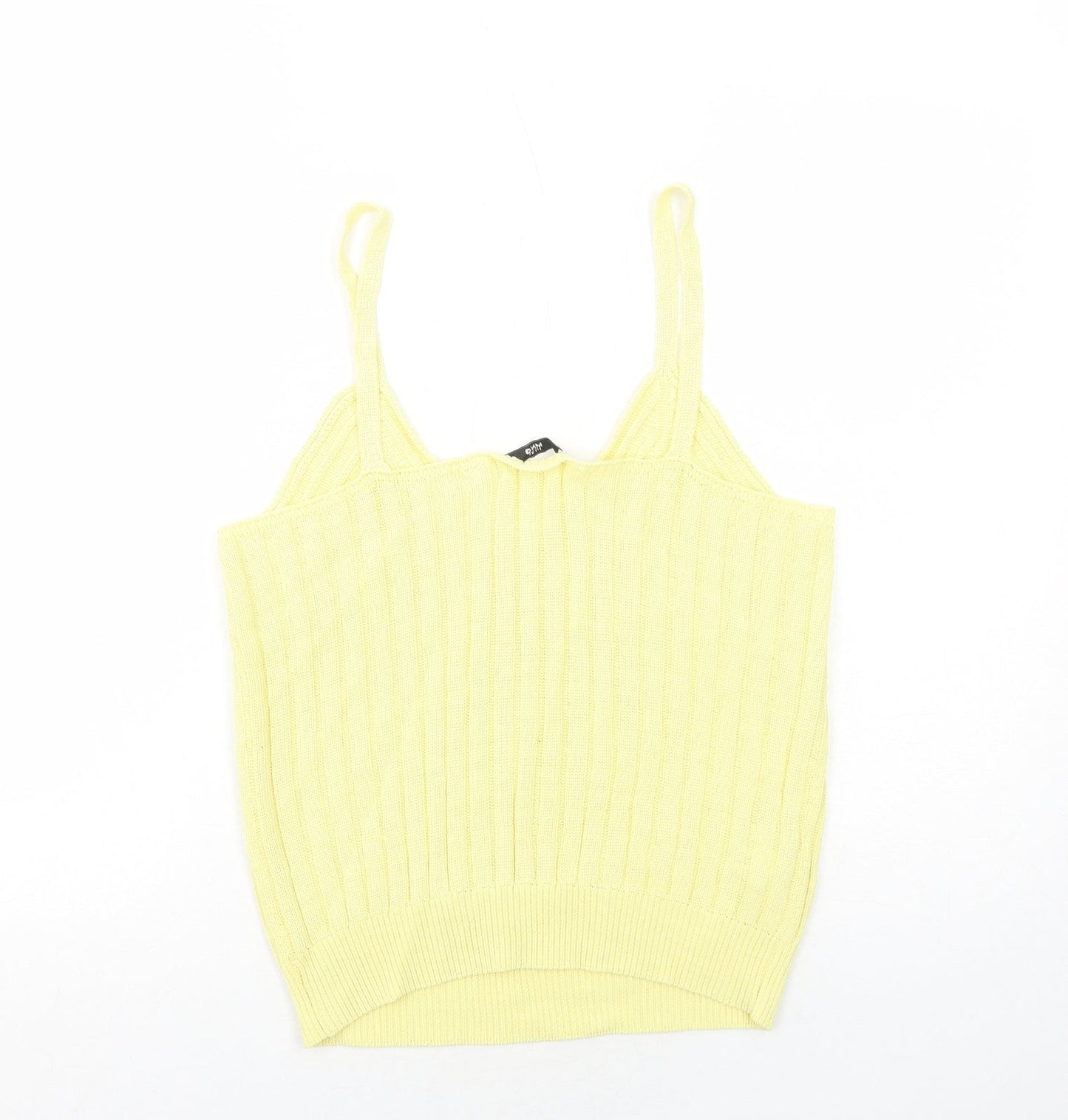 Mango Womens Yellow Cotton Basic Tank Size L V-Neck - Ribbed
