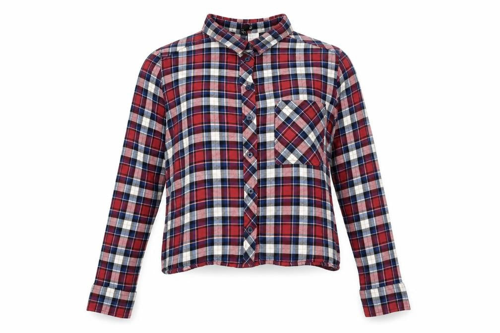 H&M Womens Red Plaid Cotton Basic Button-Up Size 10 Collared