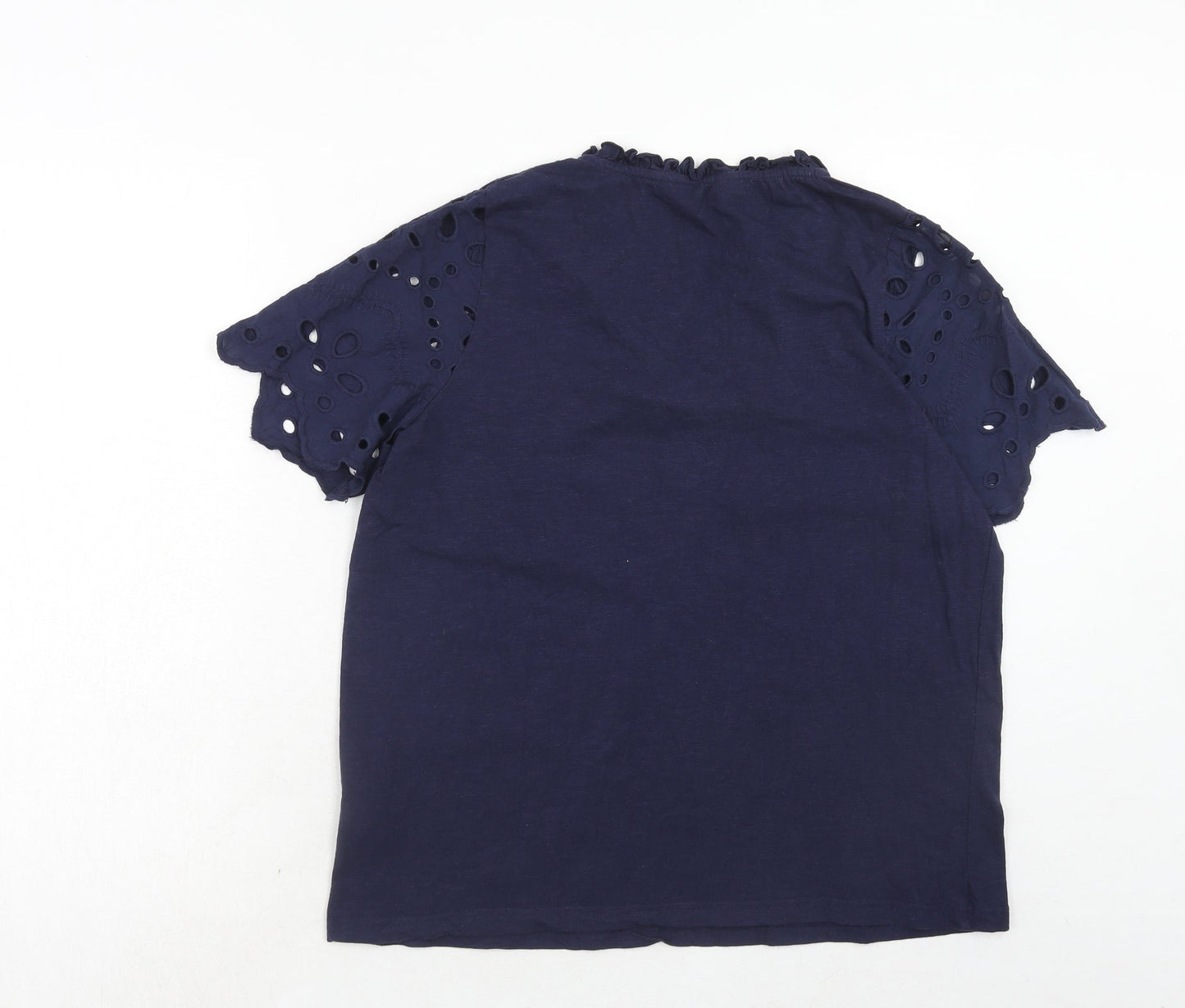 Julipa Womens Blue Cotton Basic Blouse Size 12 V-Neck - Broderie Anglaise
