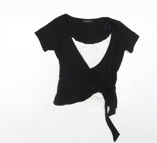 Alex & Co. Womens Black Viscose Basic Blouse Size 16 Round Neck