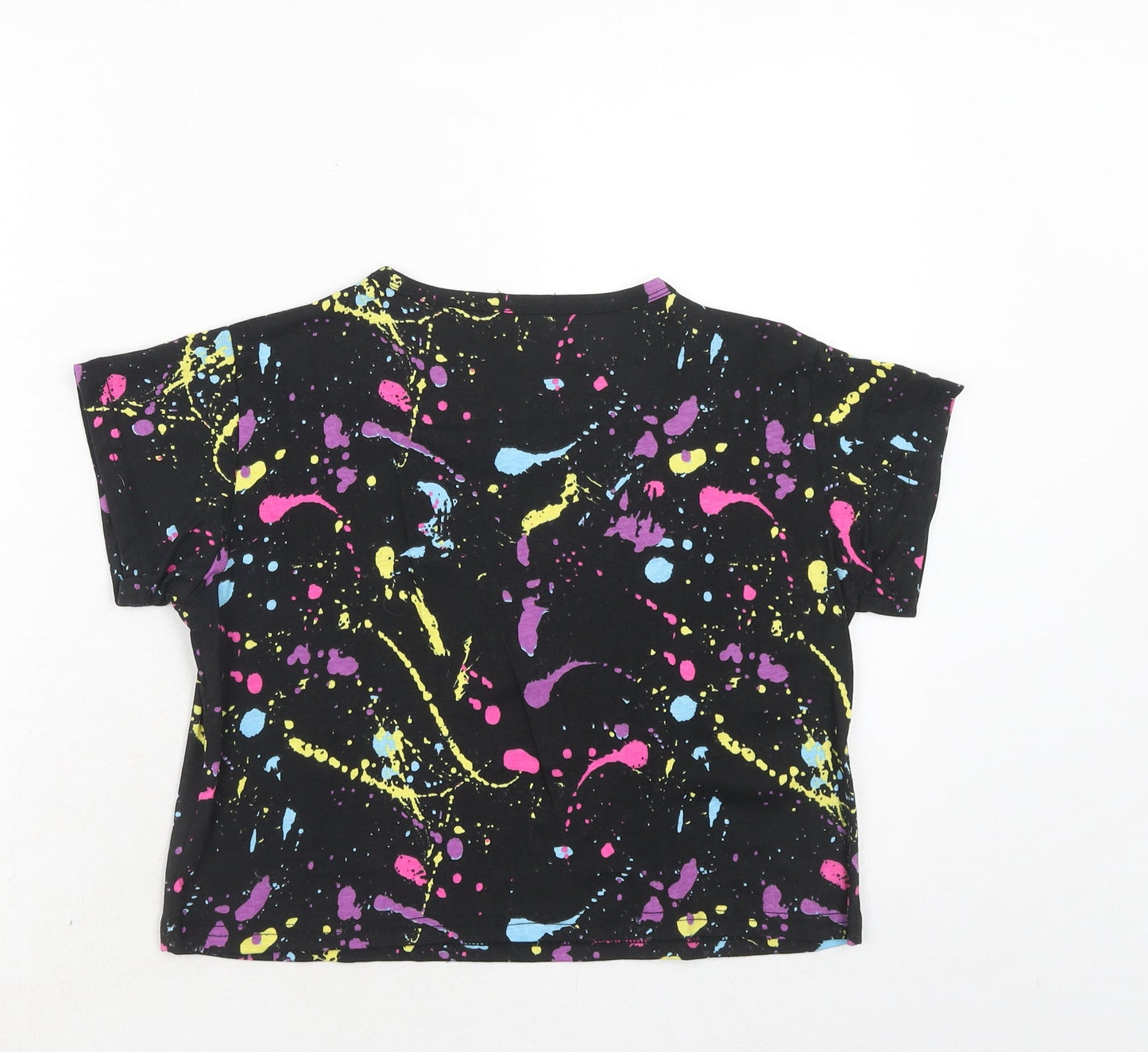A2Z For Kids Girls Black Geometric Polyester Pullover T-Shirt Size 13 Years Boat Neck Pullover