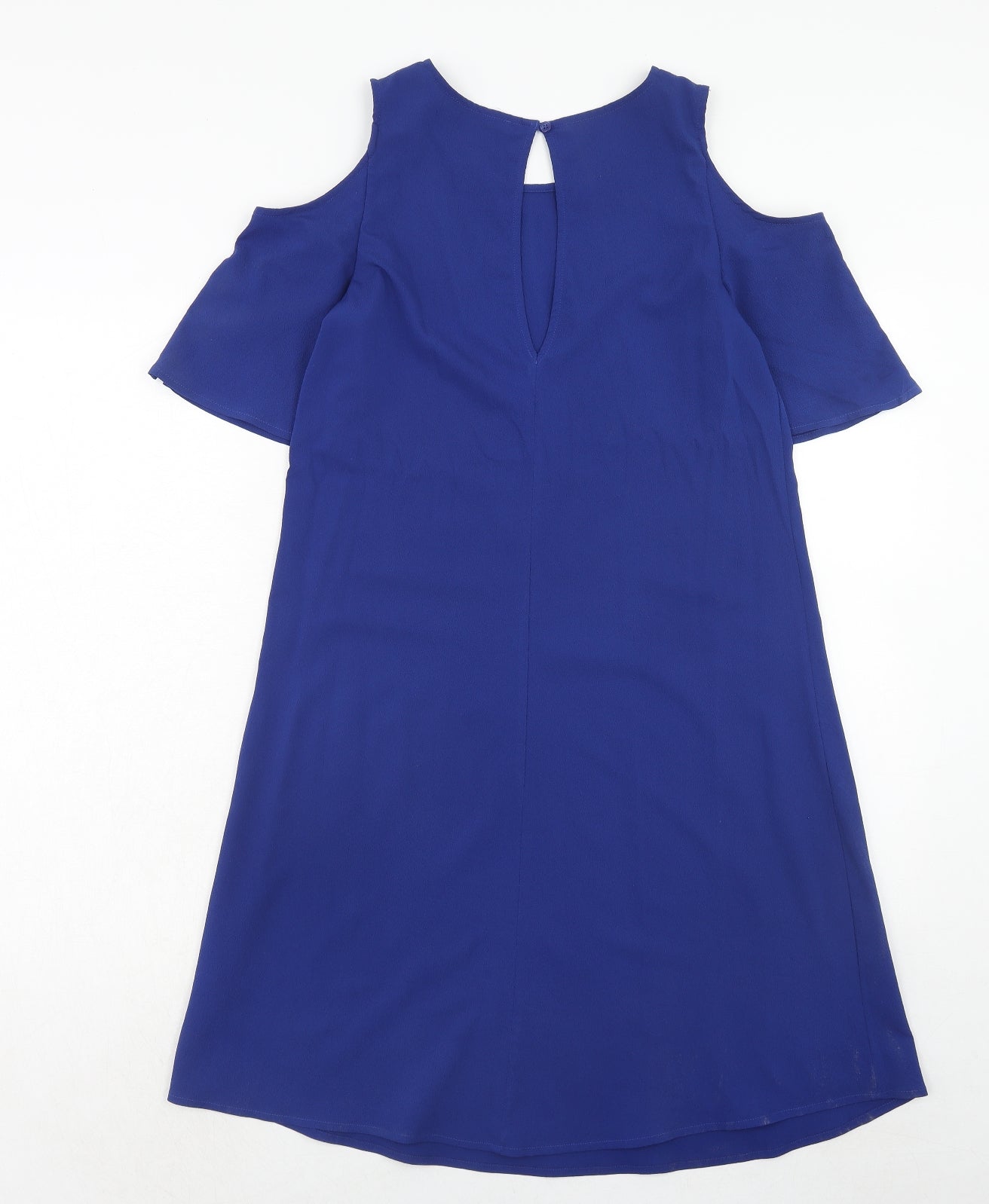 New Look Womens Blue Polyester A-Line Size 8 Round Neck Button - Cold Shoulder