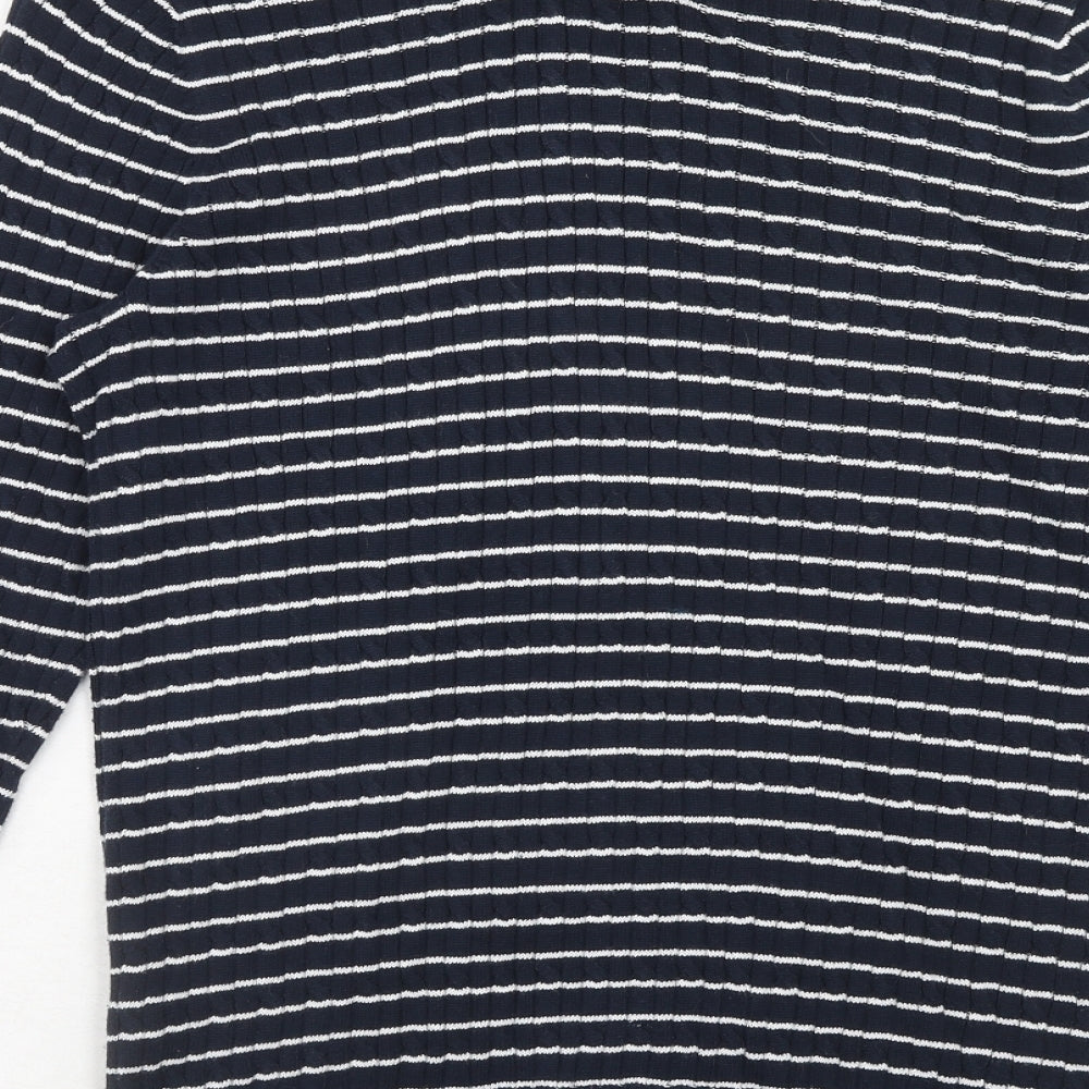 Jones New York Womens Blue Round Neck Striped Cotton Pullover Jumper Size L