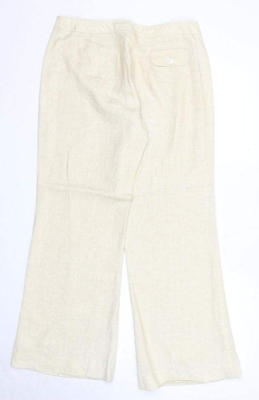 Michael Ambers Womens Beige Linen Trousers Size 16 Regular Zip