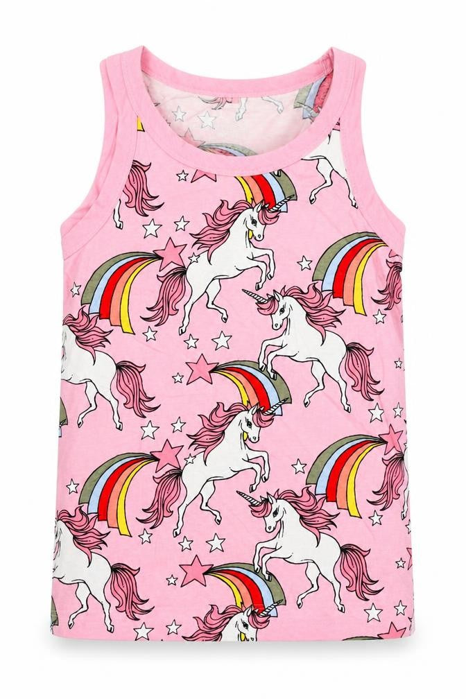 NEXT Girls Pink Geometric Cotton Pullover Tank Size 12 Years Boat Neck Pullover - Unicorn Print