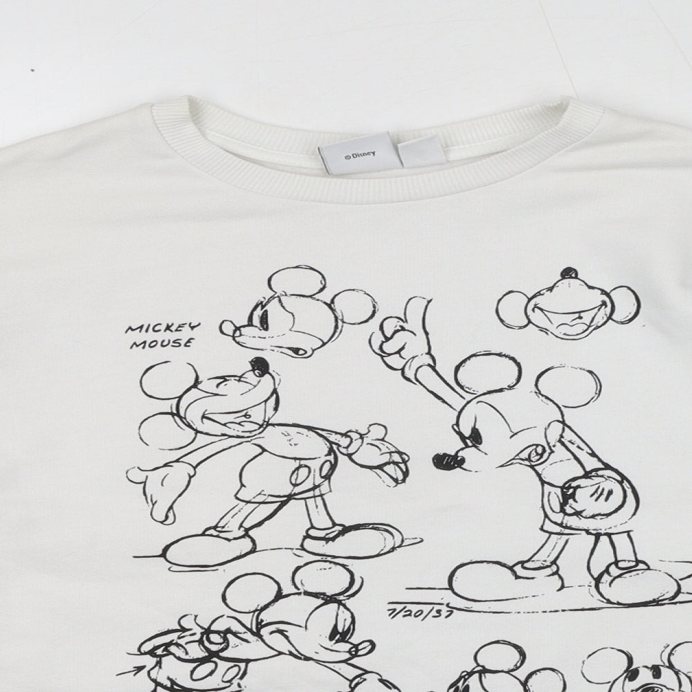Disney Womens White Cotton Pullover Sweatshirt Size 6 Pullover - Size 6-8, Mickey Mouse
