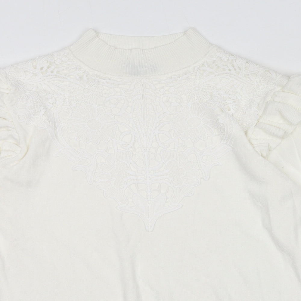 Chi Chi Womens White Mock Neck Polyester Pullover Jumper Size L