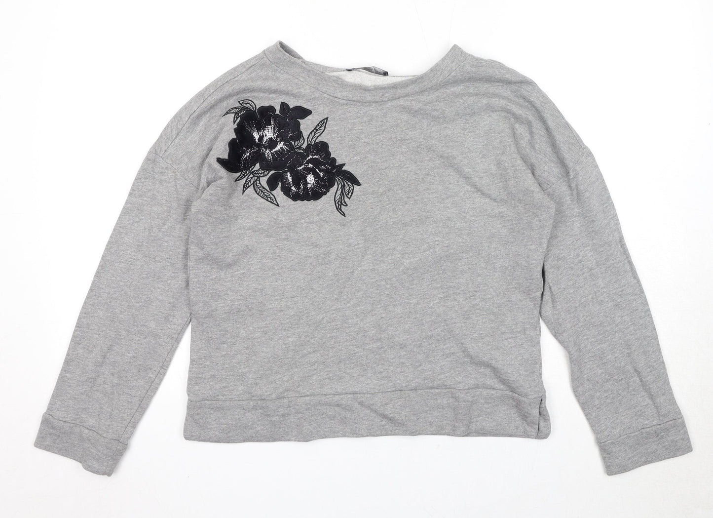 Marks and Spencer Womens Grey Cotton Pullover Sweatshirt Size 8 Pullover - Flower Detail