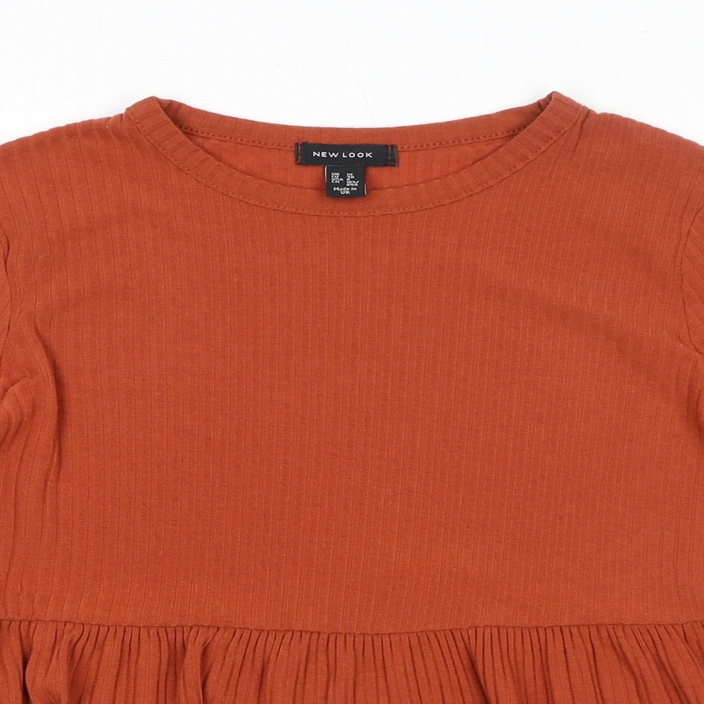 New Look Womens Orange Polyester Basic Blouse Size 10 Boat Neck - Ribbed