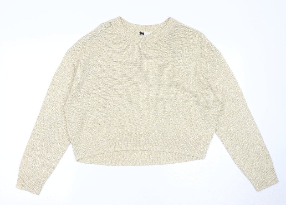 Divided by H&M Womens Beige Round Neck Acrylic Pullover Jumper Size S