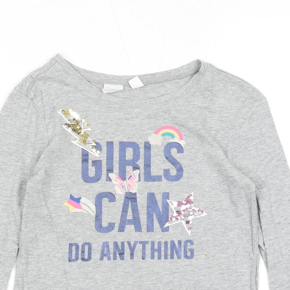 Gap Girls Grey Cotton Basic T-Shirt Size S Round Neck Pullover - Girls Can Do Anything