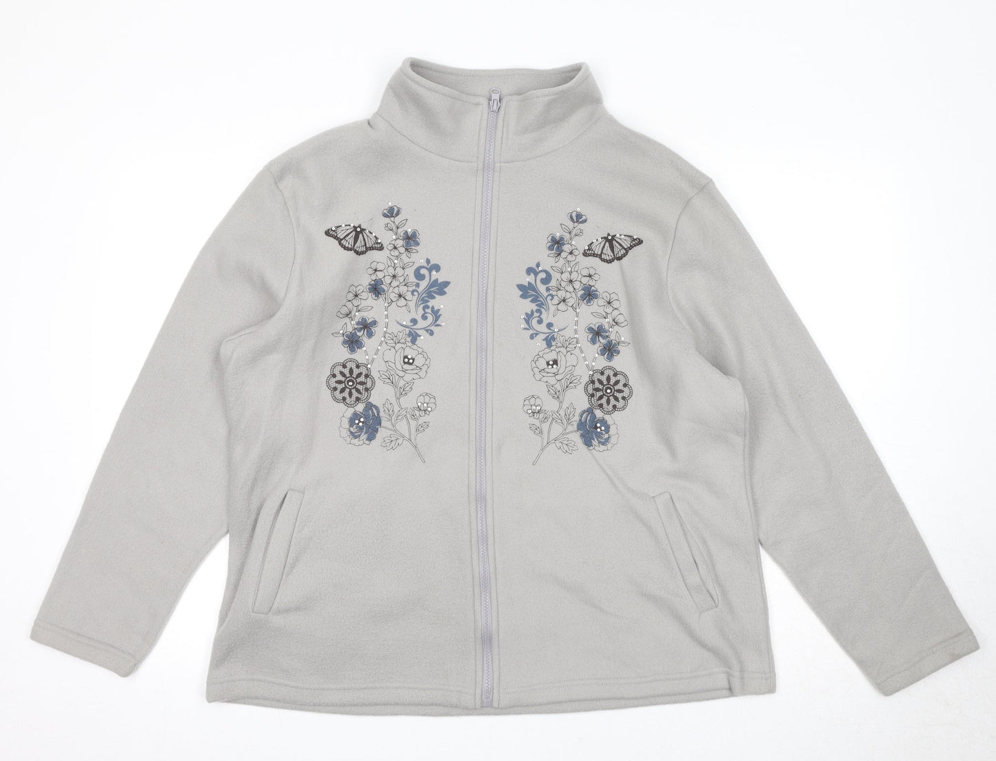Anne De Lancay Womens Grey Jacket Size L Zip - Flower Detail