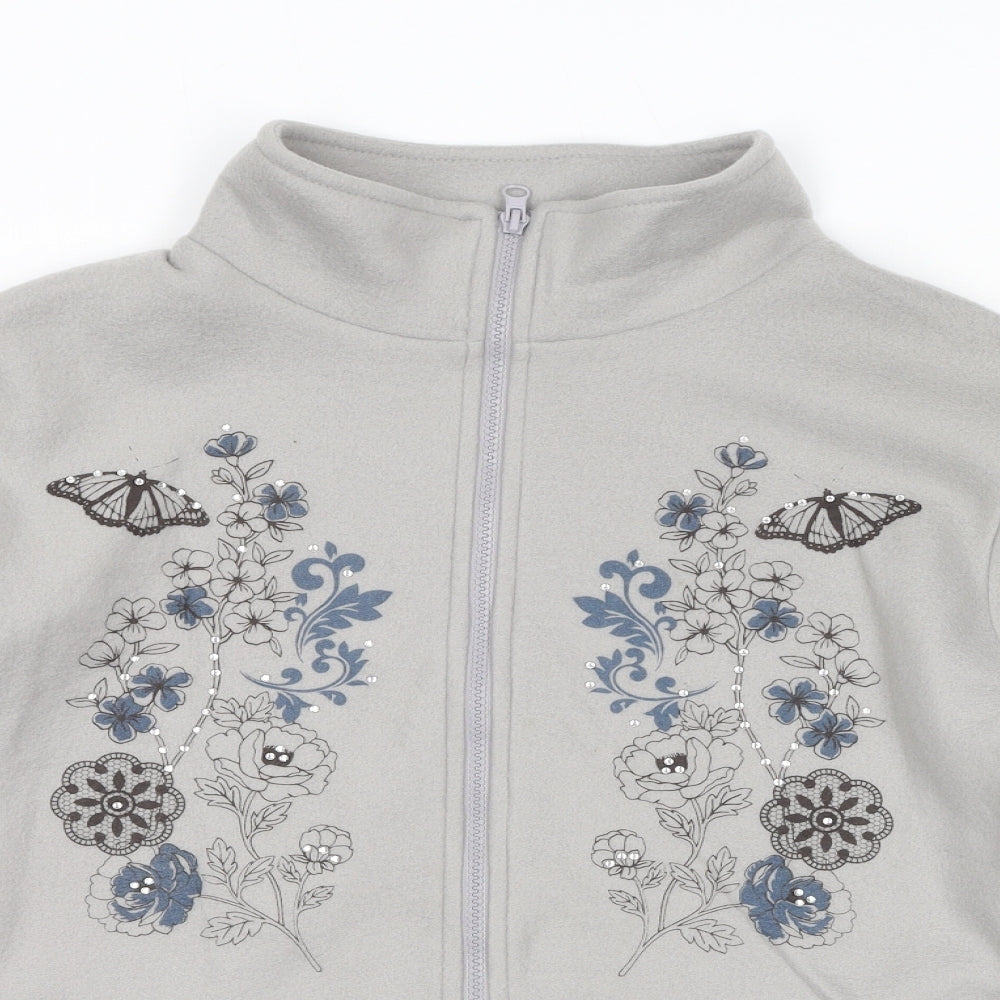Anne De Lancay Womens Grey Jacket Size L Zip - Flower Detail