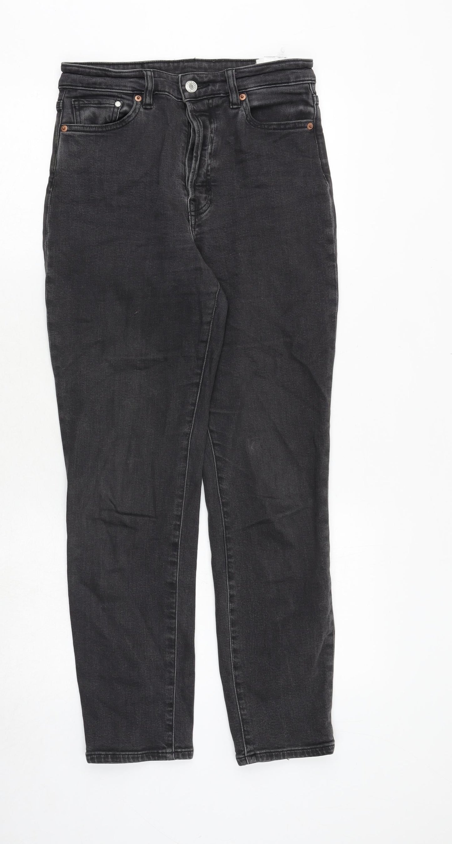 H&M Womens Black Cotton Straight Jeans Size 8 Regular Button
